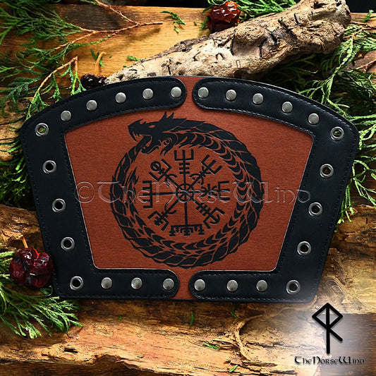 Armschienen aus Vegvisir-Wikingerleder, Armschützer der Midgard-Schlange