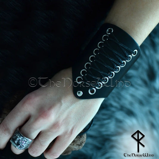 Viking Leather Wristband Bracers, Medieval Short Vambraces