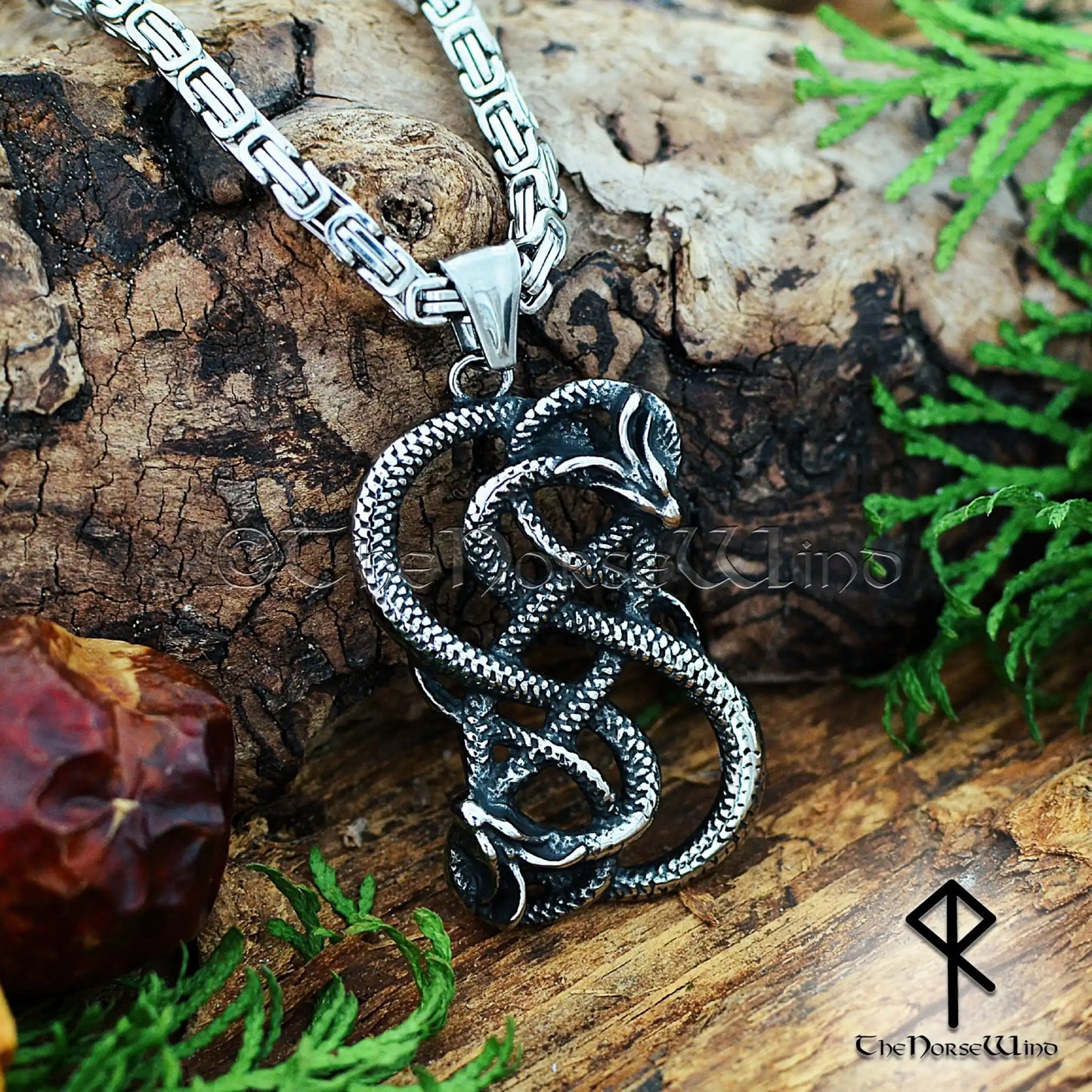 Viking Loki Snake Necklace – Norse Jormungandr Serpent Pendant