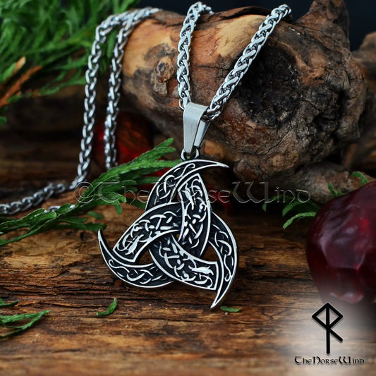 Viking Necklace Triple Horn of Odin, Trinity Knot Norse Pendant - The Norse Wind