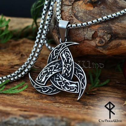 Viking Necklace Triple Horn of Odin, Trinity Knot Norse Pendant
