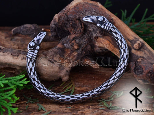 Viking Raven Bracelet, Hugin & Munin Stainless Steel Torc - The Norse Wind