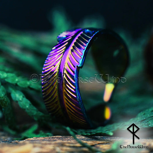 Raven Feather Ring - Mystic Colors Adjustable Stainless Steel - The Norse Wind