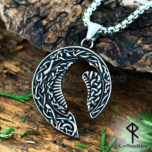 Viking Raven Necklace with Celtic Knots - 316L Stainless Steel Norse Pendant