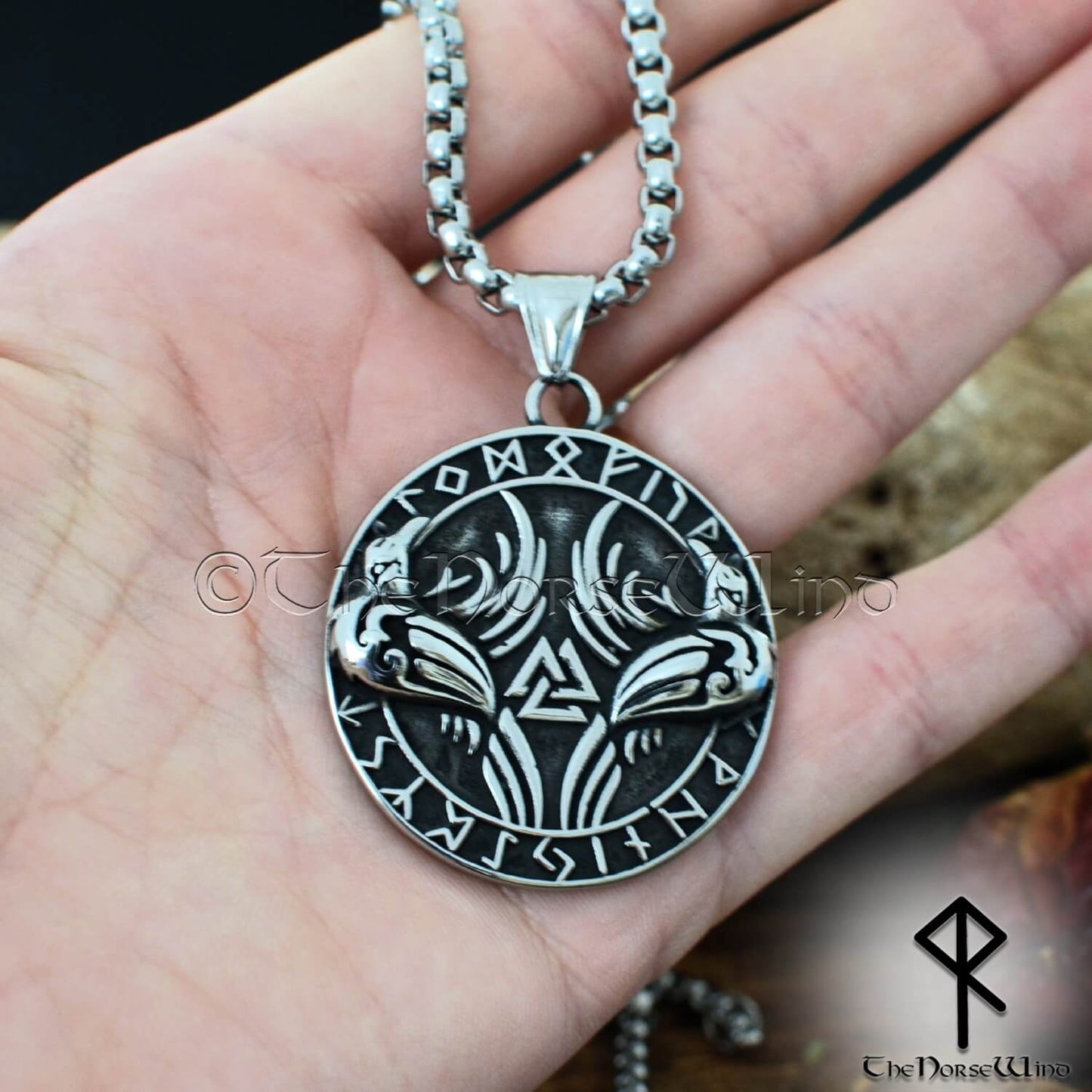 Viking Raven Necklace Huginn and Muninn Norse Pendant, Stainless Steel - The Norse Wind