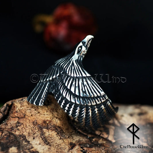 Viking Raven Ring, Flying Odin's Raven Silver Ring