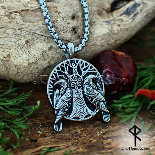 Odin's Ravens Necklace - Hugin & Munin Stainless Steel Viking Pendant - The Norse Wind