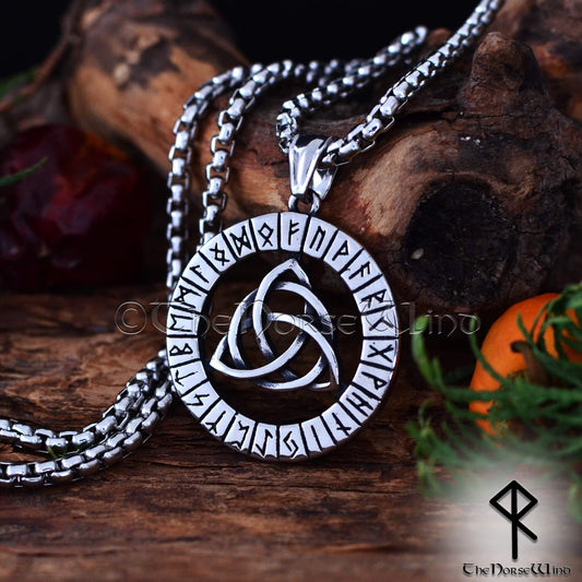 Triquetra Viking Runes Necklace, Celtic Knot Pendant - The Norse Wind