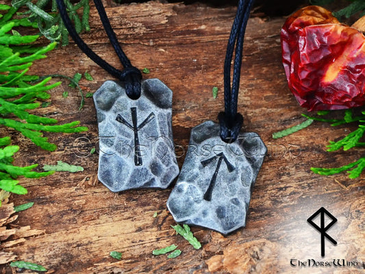 Hand-Forged Viking Runes Pendant, Hammered Iron Steel Necklace - The Norse Wind