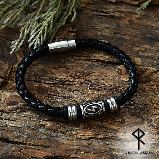Personalized Viking Rune Leather Bracelet