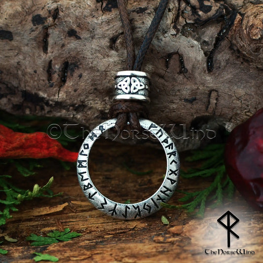 Viking Runic Circle Necklace, Ancient FUTHARK Norse Pendant