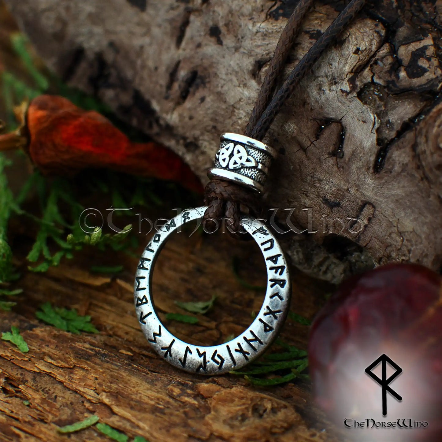Viking Runic Circle Necklace, Ancient FUTHARK Norse Pendant