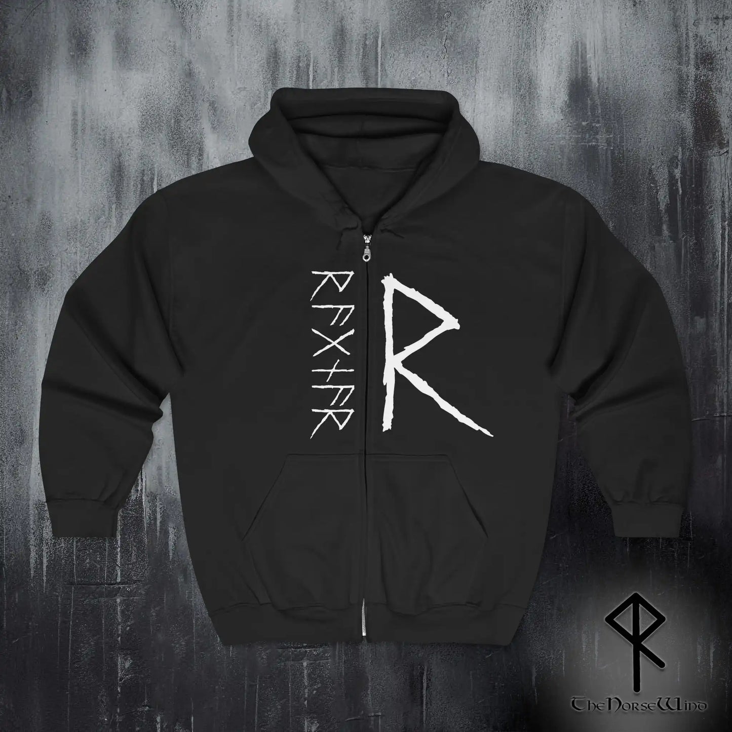 Custom Viking Rune Zip-Up Hoodie – Personalized Name in Elder Futhark Runes