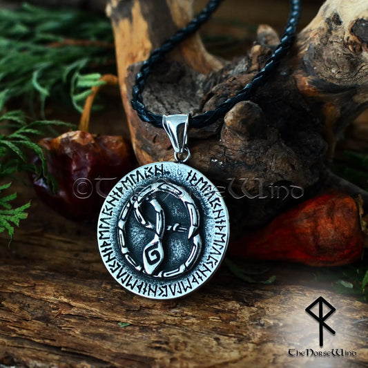 Jormungandr Midgard Serpent Necklace, Stainless Steel Viking Rune Amulet - The Norse Wind