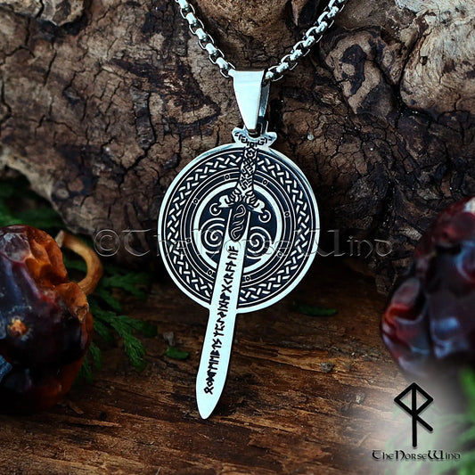King's Sword Viking Necklace – Norse Runes Pendant