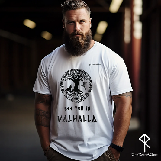 Viking VALHALLA T-Shirt, Yggdrasil Norse Wolf & Raven Tee Shirt, Unisex S - 5XL - The Norse Wind