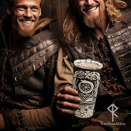 Jörmungandr Viking Tumbler - Midgard Serpent & Vegvisir 20oz Drinking Mug