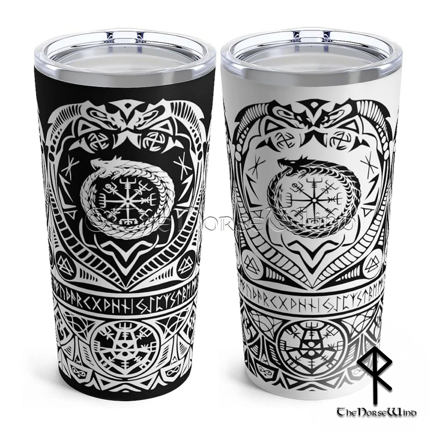 Jörmungandr Viking Tumbler - Midgard Serpent & Vegvisir 20oz Drinking Mug - The Norse Wind