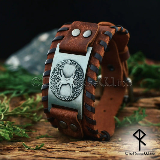 Yggdrasil Leather Bracelet - Viking Wide Wristband