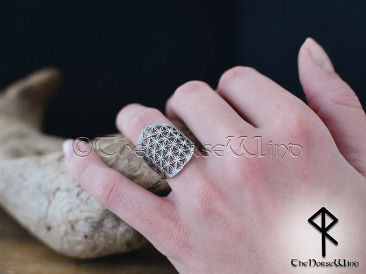 Celtic "Flower of Life" Ring, Adjustable Triquetra Viking Ring, Stainless Steel