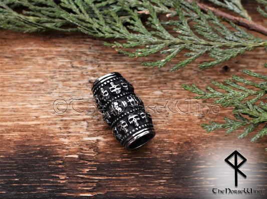 Viking Skull Hair Beads, Large Celtic Beard Rings, 8mm Hole, Stainless Steel - The Norse Wind
