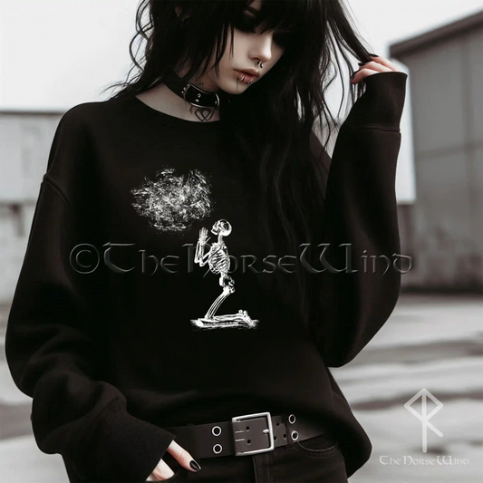 Praying Skeleton Weird Sweatshirt, Crust Punk & Goth Pullover - The Norse Wind