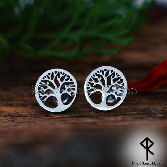 Yggdrasil Earrings Viking Tree of Life Studs, Stainless Steel - The Norse Wind