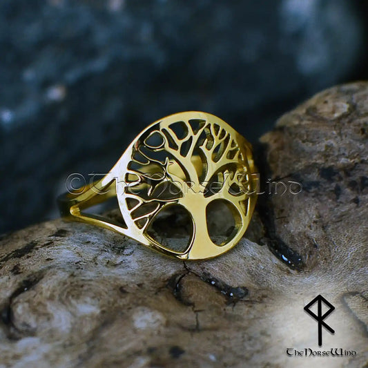 Yggdrasil Viking Ring, Celtic Tree of Life Adjustable Women's Ring, Stainless Steel - The Norse Wind