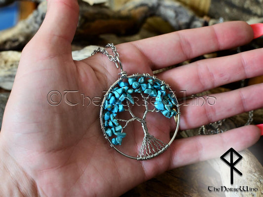 Yggdrasil Necklace, Turquoise Celtic Tree of Life Pendant - The Norse Wind