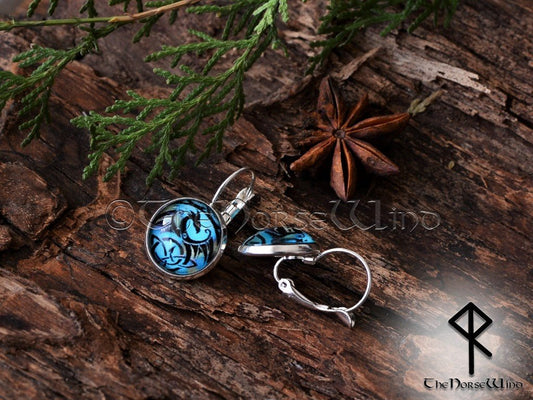 Handcrafted Dragon Earrings, Viking Ear Studs, Blue Earrings Celtic Knot Viking Jewelry Silver Celtic Jewelry Norse Mythology TheNorseWind