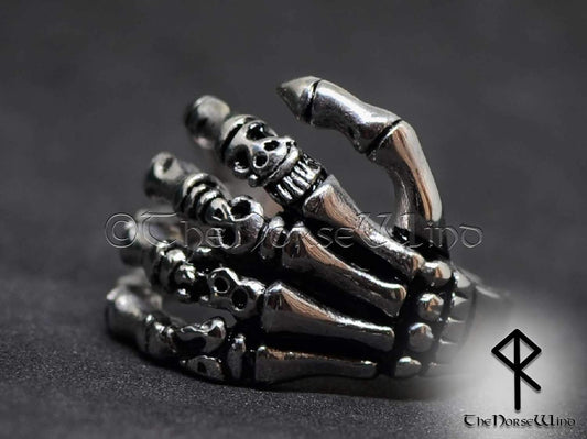 Gothic Skull Ring Skeleton Hand Stainless Steel - TheNorseWind