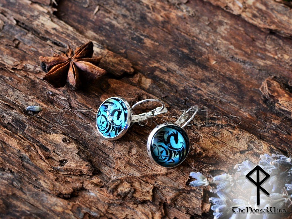 glass dragon earrings celtic knot viking jewelry