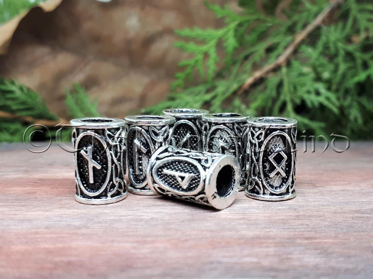 Viking Runes Beard Bead, Silver 4mm hole TheNorseWind