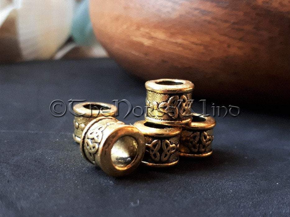 Viking Beard Beads, Celtic Knot Gold Dreadlocks TheNorseWind