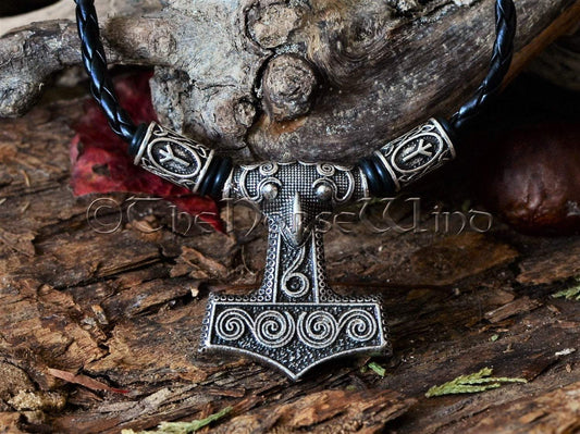 Thor's Hammer Necklace, Mjolnir Runes Viking Necklace, Scania Raven Head Skane Norse Necklace Mjölnir Pendant Viking Jewelry Norse Mythology TheNorseWind