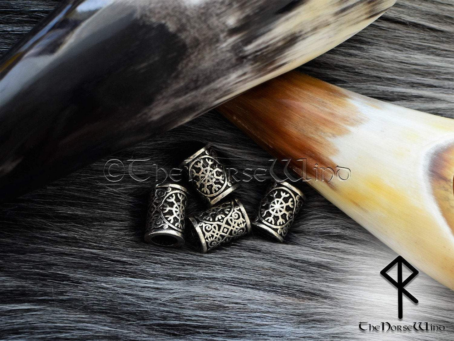 Helm of Awe Viking Beard Beads, Aegishjalmur Hair Beads Celtic Beard Rings TheNorseWind
