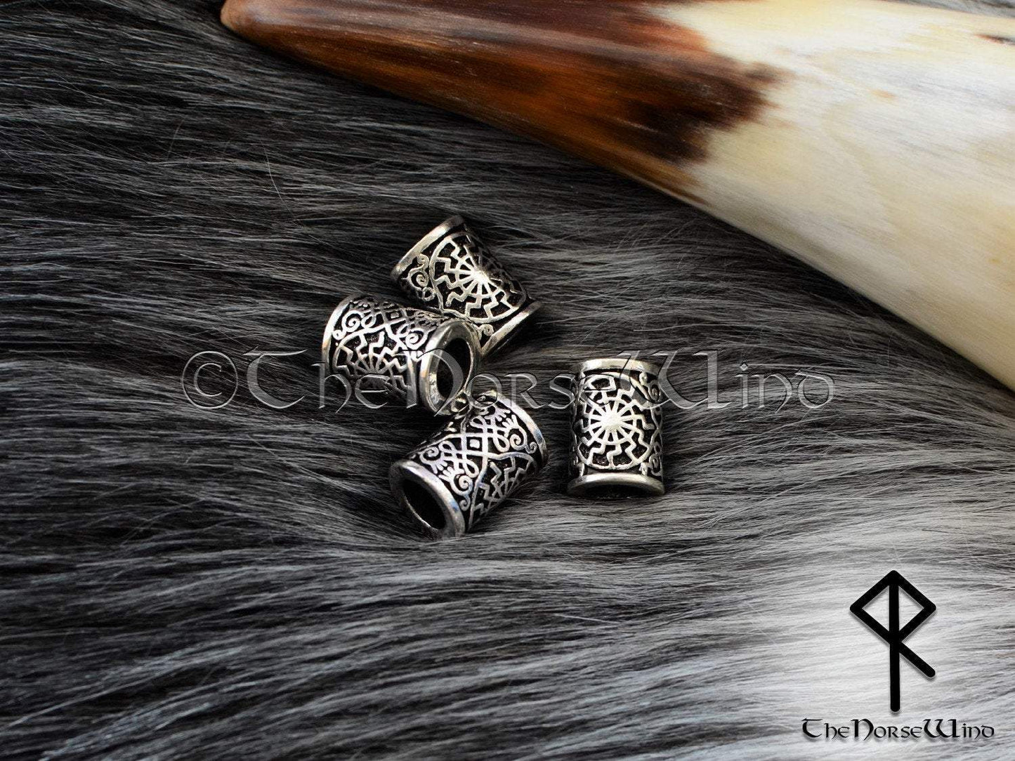 Black Sun Large Viking Beard Beads, Schwarze Sonne Hair Rings, Sun Wheel TheNorseWind