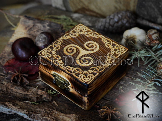 Triskele Carved Wooden Box Triskelion Celtic Runes Chest Wiccan Altar Viking / Norse Mythology Asatru Keepsake Box Jewelry Box Wicca Pagan TheNorseWind