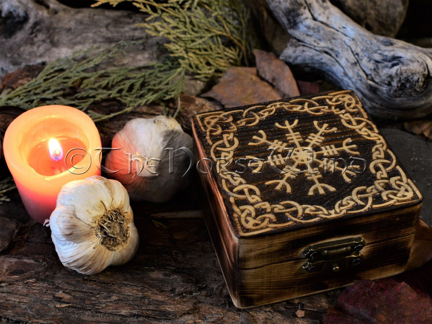 Viking Wooden Box Aegishjalmur - Helm of Awe TheNorseWind