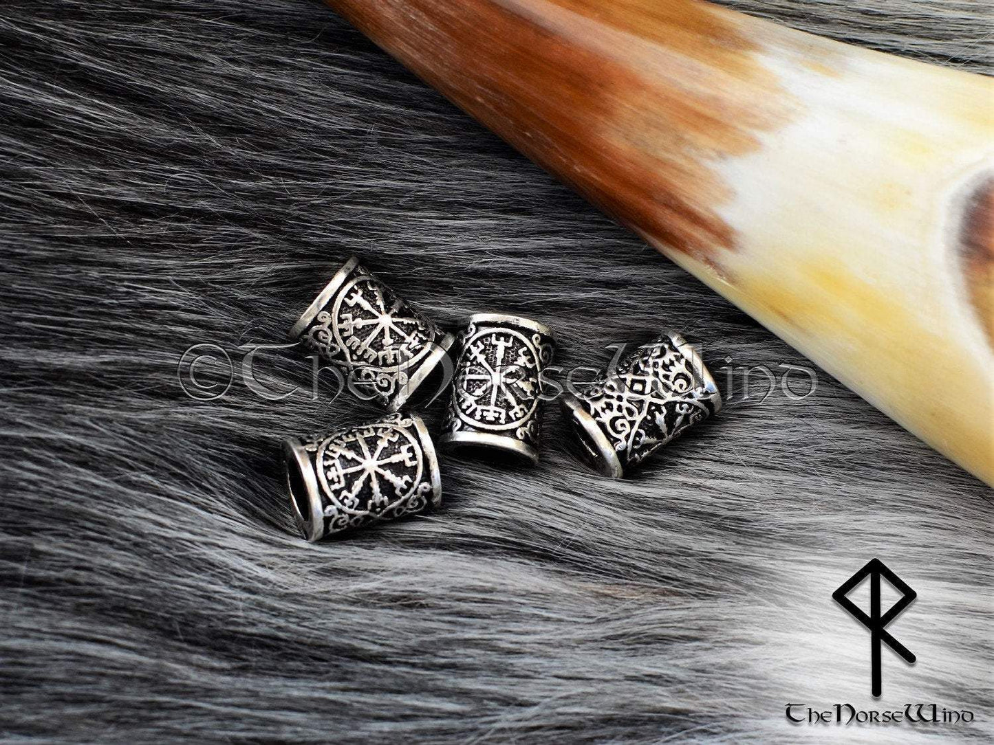 Vegvisir Beard Beads, Viking Compass Hair Rings TheNorseWind