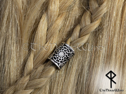 Black Sun Large Viking Beard Beads, Schwarze Sonne Hair Rings, Sun Wheel TheNorseWind