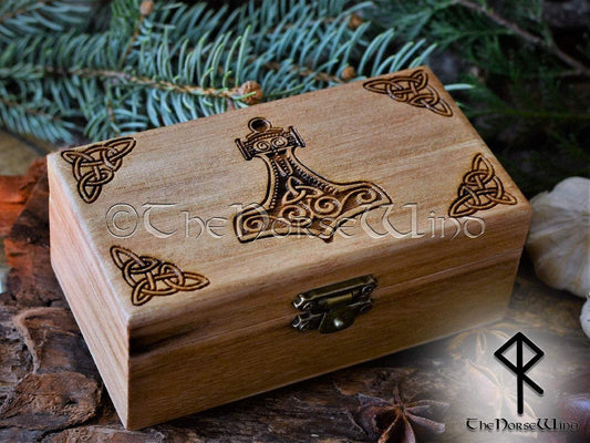 Thor's Hammer Mjolnir Box, Tarot Box, Norse Runes Box Viking Decor, Norse Mythology, Wicca Keepsake Box, Jewelry Box, Wiccan Altar, Pagan TheNorseWind