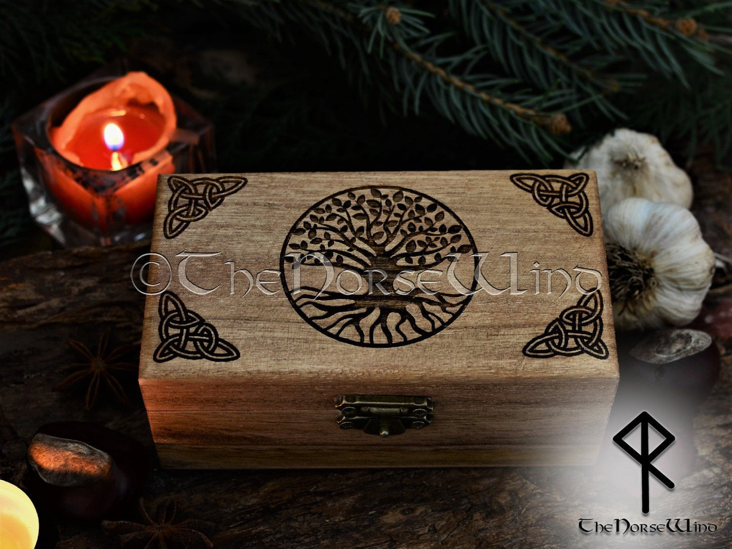 Viking Rune Set with Yggdrasil Altar Box, Elder Futhark Runes Tree of Life TheNorseWind