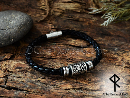 Viking Bracelet Helm of Awe, Aegishjalmur Leather Wristband TheNorseWind