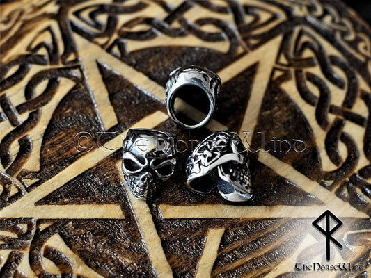 Viking Skull Beard Beads, Solid Hair Rings, Stainless Steel 8mm hole TheNorseWind
