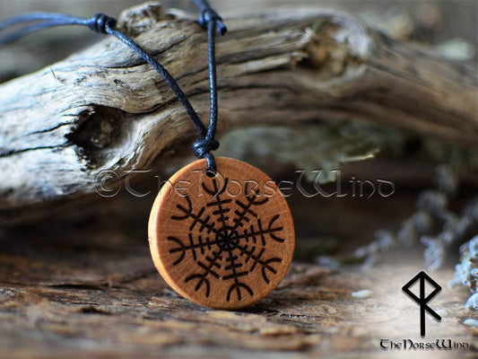 Helm of Awe Necklace - Aegishjalmur Wooden Pendant TheNorseWind
