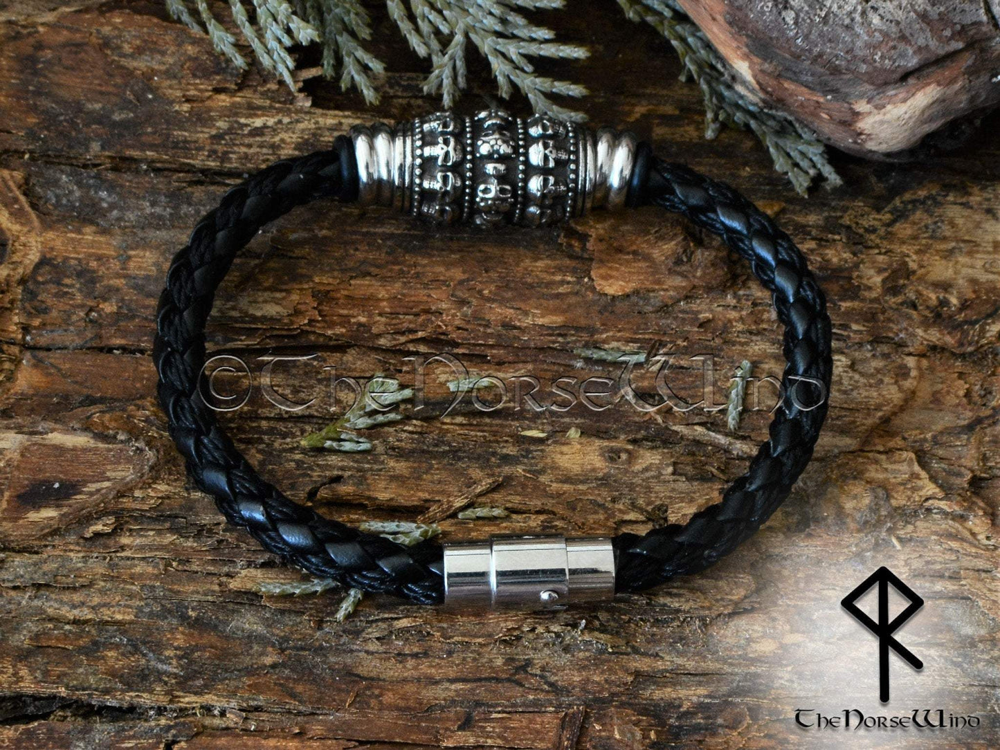 Skull Bracelet, Viking Leather Wristband Gothic Biker Cuff TheNorseWind