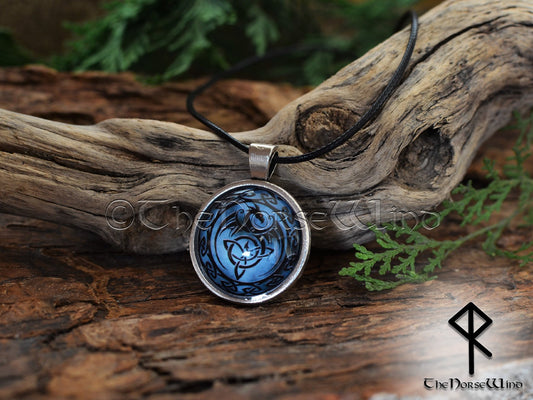Viking Dragon Necklace, Celtic Knot Necklace, Celtic Dragon Trinity Pendant Triquetra Viking Rune Pendant Silver Asatru Viking Jewelry TheNorseWind
