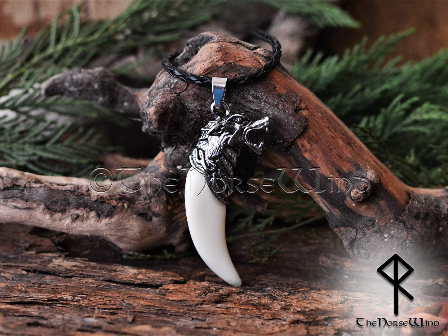 Fenrir Wolf Head Viking Necklace, Norse Bone Pendant TheNorseWind