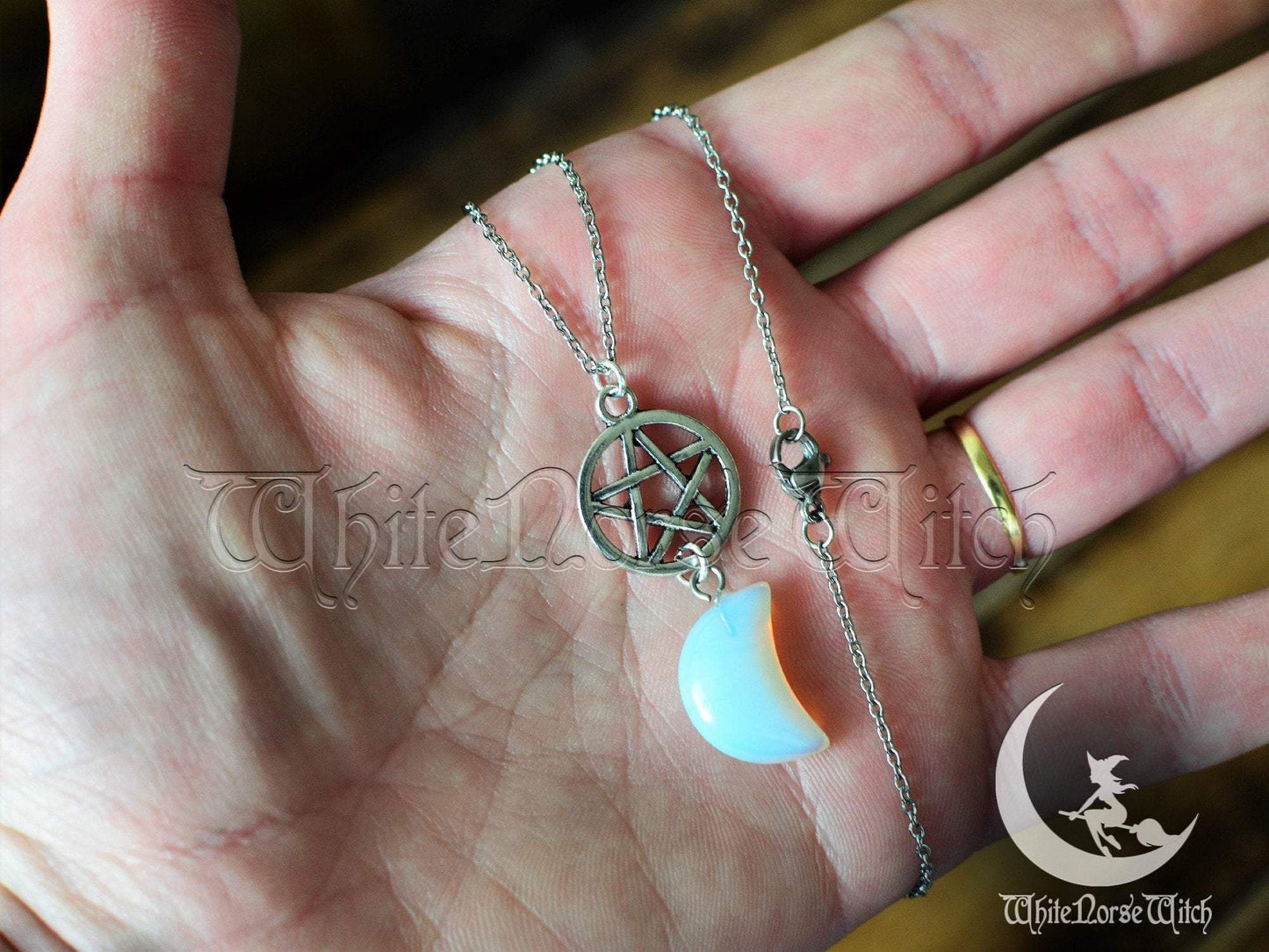 Crystal Moon Necklace, Customized Witches Moon Pendant, Minimalist Personalized Charm, Witchcraft Spiritual Wiccan Jewelry TheNorseWind